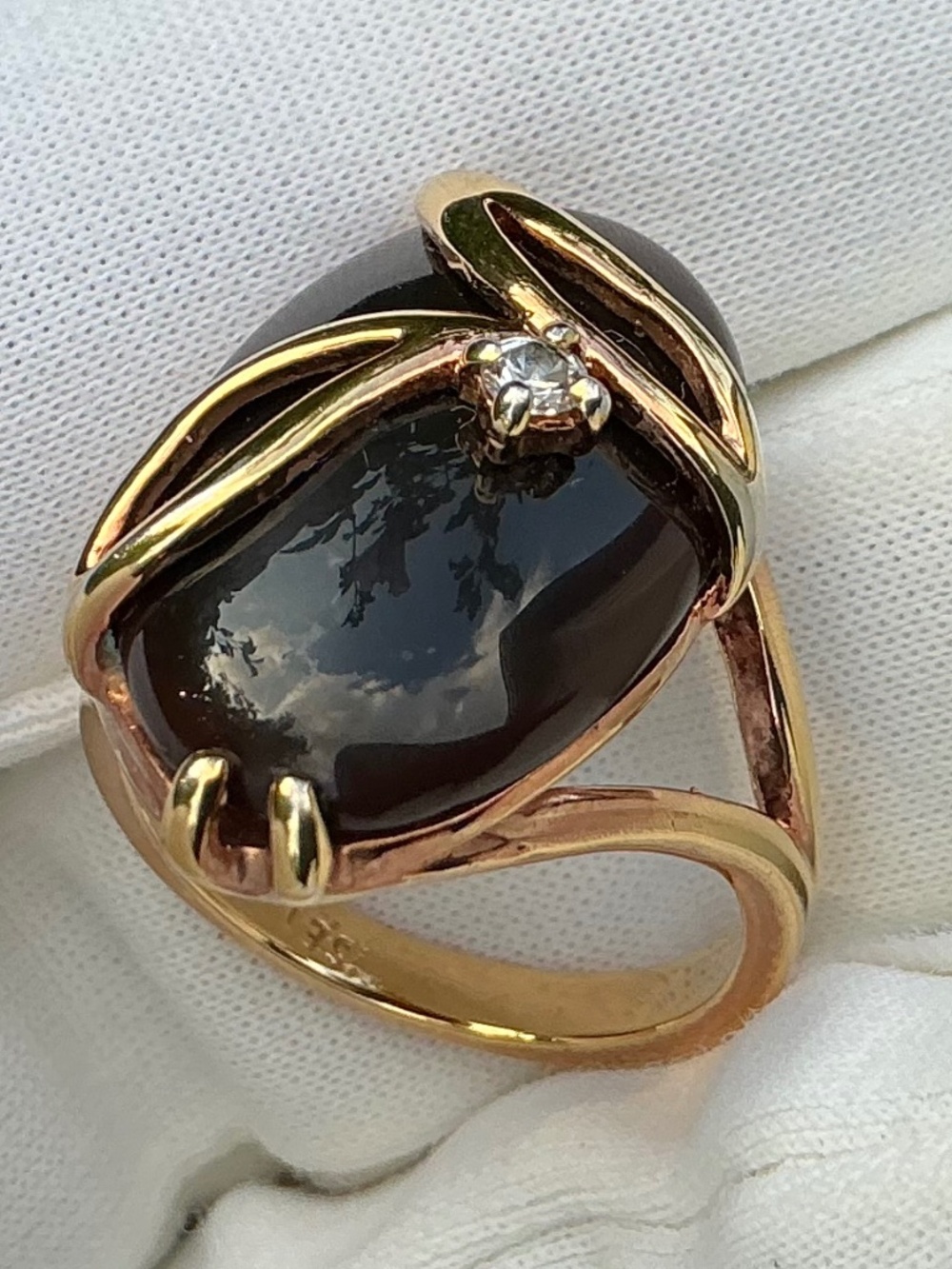 Vintage Seta Oval Black Onyx & Crystal Gold Plated Statement Ring Size 6 - Picture 8 of 13